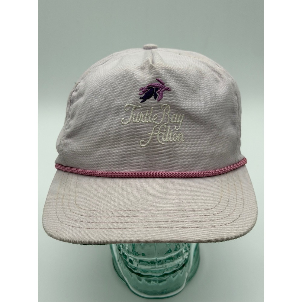 Vintage Duckster Turtle Bay Hawaii Hilton Rope Hat Purple Leather Strapback USA